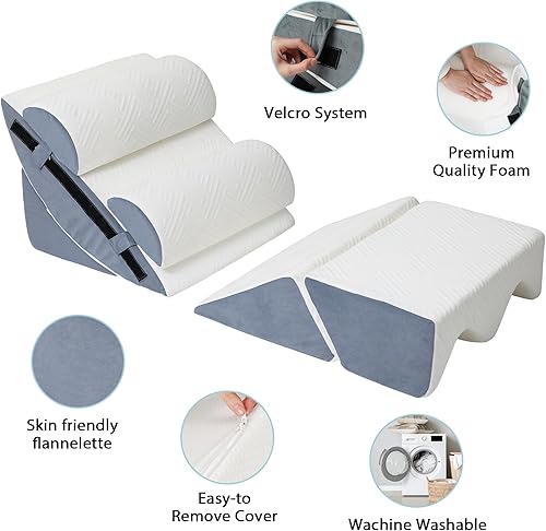 Miniatura 7 de Juego de 6 almohadas ortopédicas de cuña para recuperación quirúrgica y reflujo ácido, soporte de cama de espuma de alta densidad 30D para espalda,