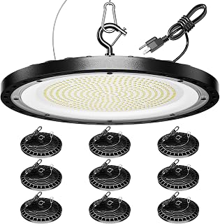 10 Pack 200W UFO LED High Bay Light, 29500lm 5000K Shop Lights for Warehouse, 5' Cable with Plug AC110-277V, Waterproof Commercial Lights for Barn Workshop Garage Factory Warehouse Gym ETL Listed
