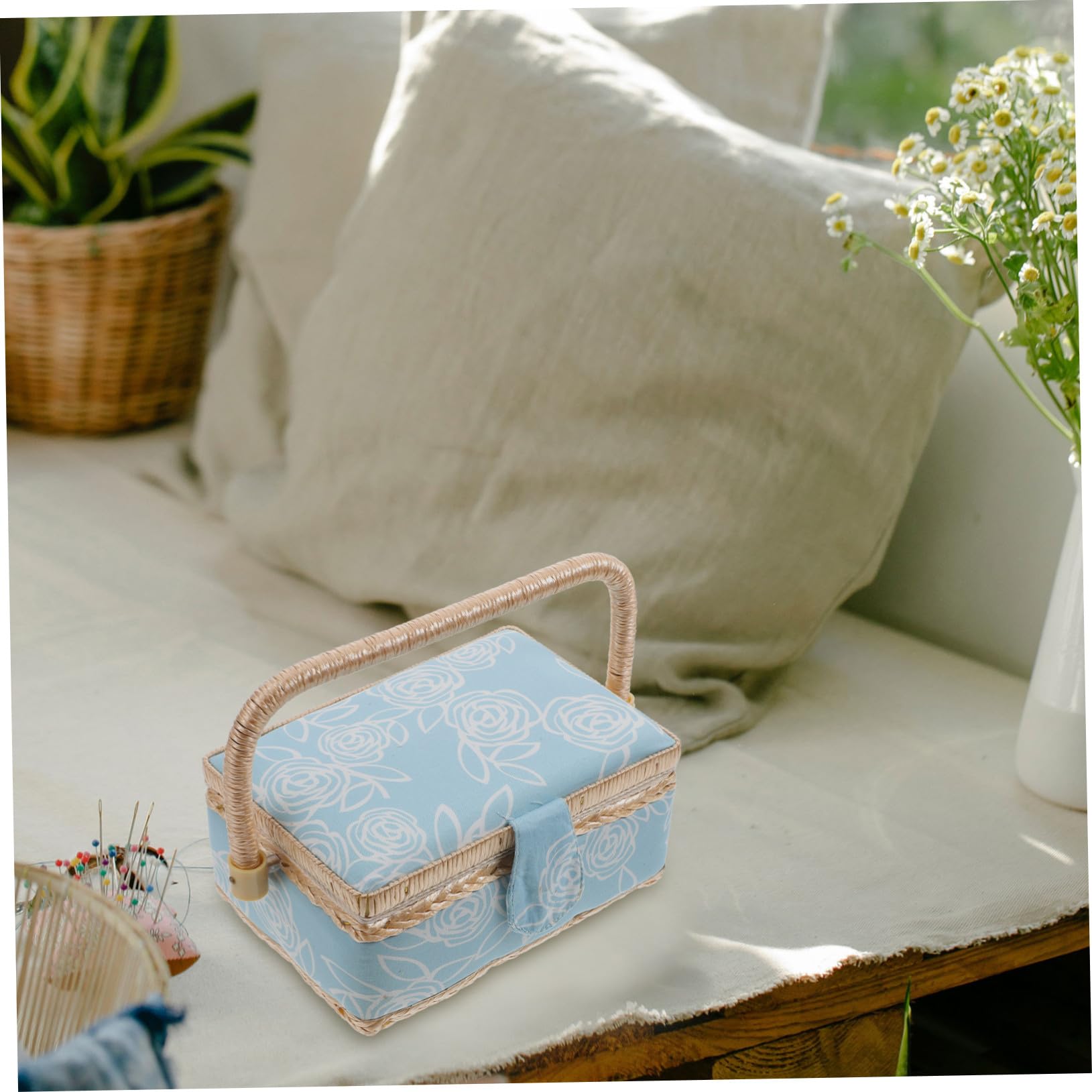 ULTECHNOVO Caja Organizadora para Herramientas de Costura y Bordado Diseño Portátil y Capacidad Amplia Hecha de Resistente para Almacenar Agujas Hilos y Accesorios con Motivo de Rosa