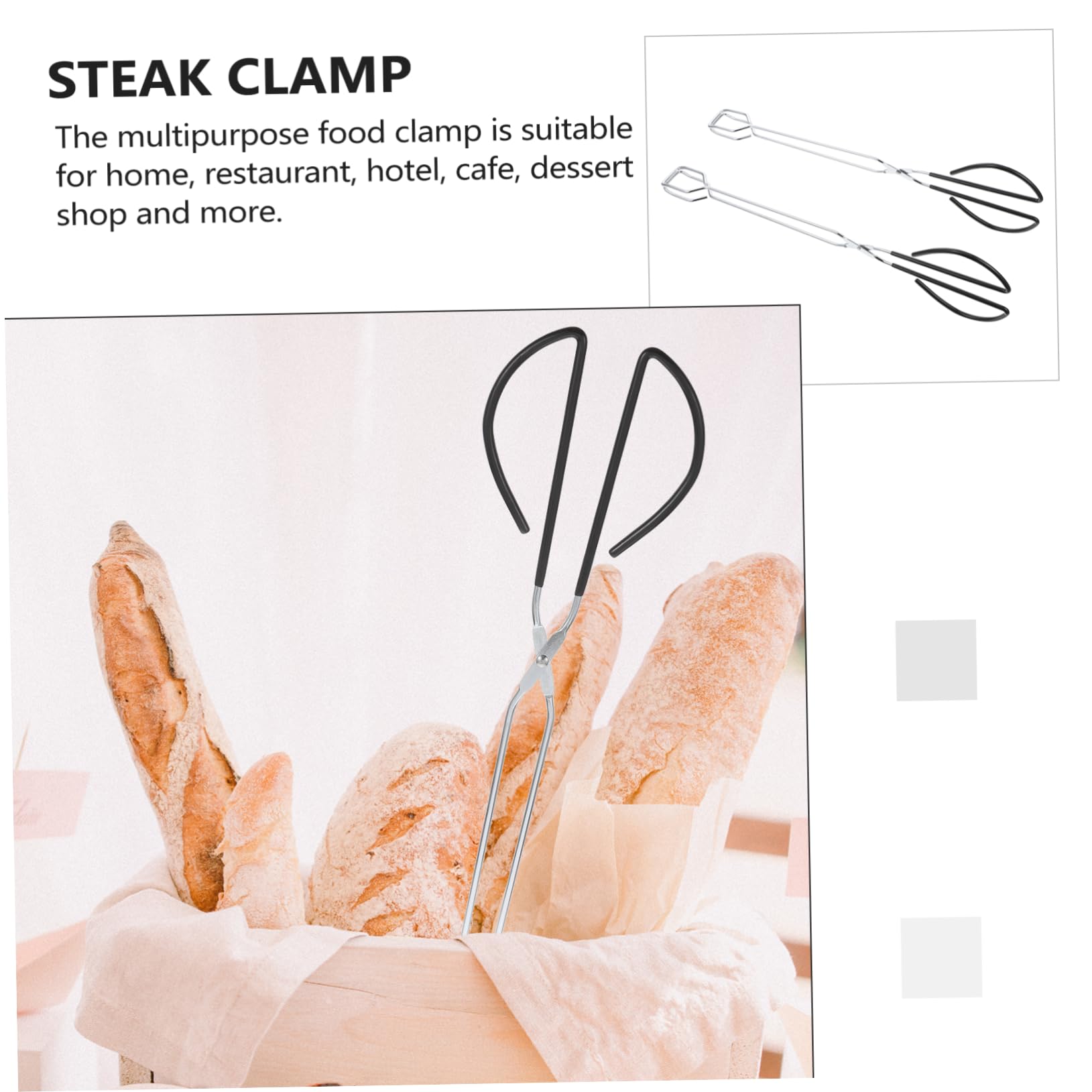 BRIGHTFUFU 2Pcs Steak Tongs with Ergonomic Grip for Barbecue Buffet and Kitchen Use Food Clips for Serving Meat Fish and Bread Easy to Clean for Events