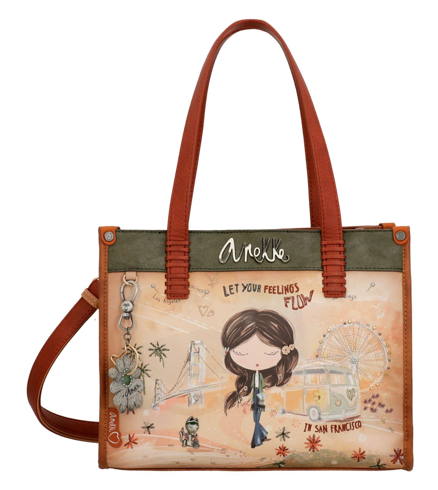 Anekke - Bolso Shopper de Mujer - Bolso de Poliester con 2 Asas y Bandolera - Cierre de Cremallera - Accesorios y Complementos de Mujer - Medidas 30x23x12 cm