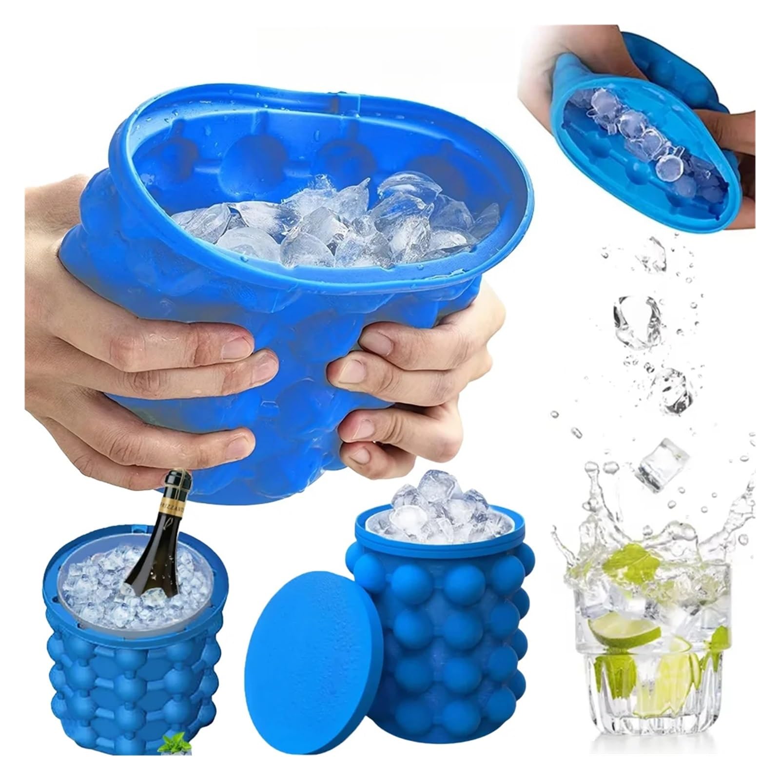 Cubo de hielo silicona 2 en 1, fácil congelación, fabricación moldes, rejilla, suministros cocina