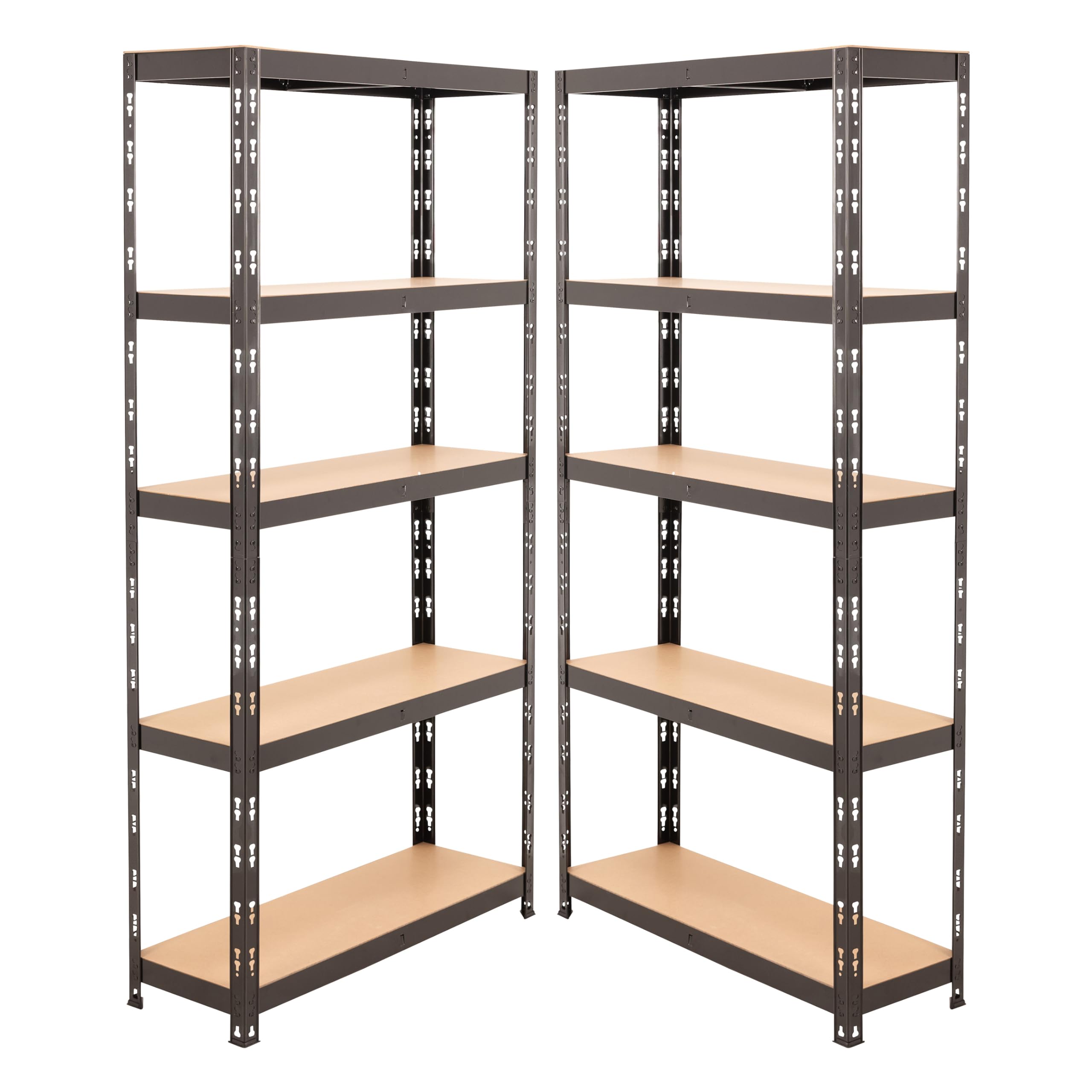 BiGDUG Garage Shelving Kit - 1780H x 900W x 300D mm - 150kg UDL Per Shelf (750kg Per Bay) - 5 Tier Shed Shelving - Pack of 2 Bay - Matt Black
