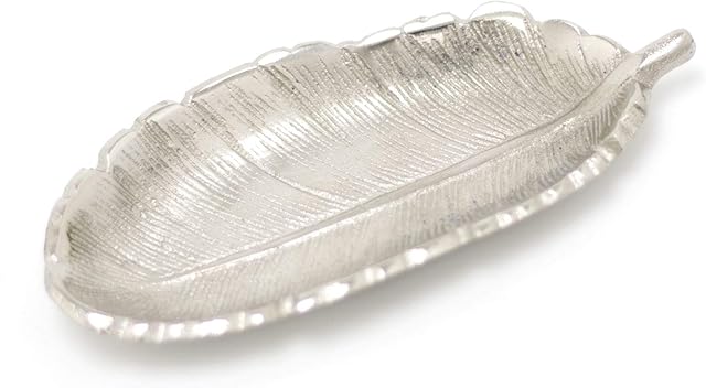 Carousel Home Gifts Stylish Silver Metal Feather Trinket Dish | Display Plate Vanity Tray | Ring Holder Jewellery Plate