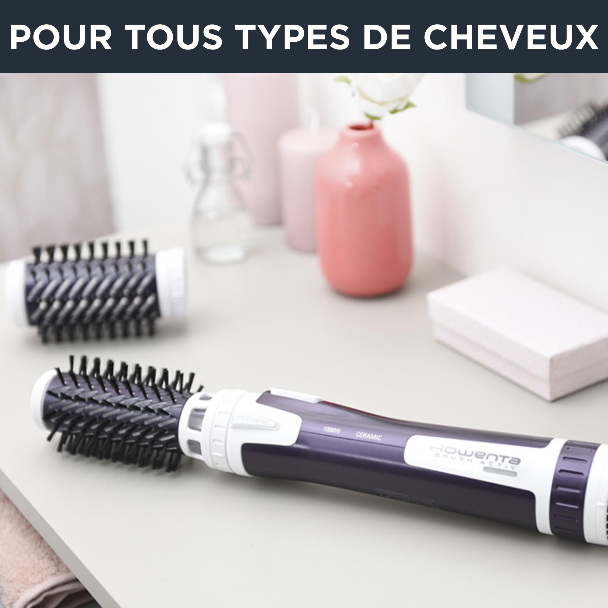 Rowenta Brosse soufflante rotative Brush Activ' Volume & Shine, Séchage et volume, 1000 W, 2 brosses céramique CF9530F0