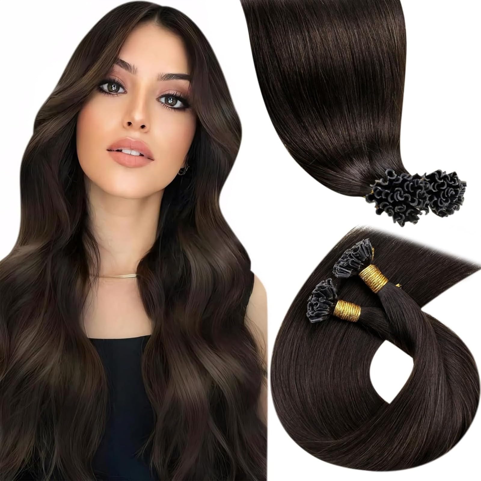 LaaVoo Extension Cheveux Naturel Keratine Marron Fonce 50cm 100g 100 Mèche