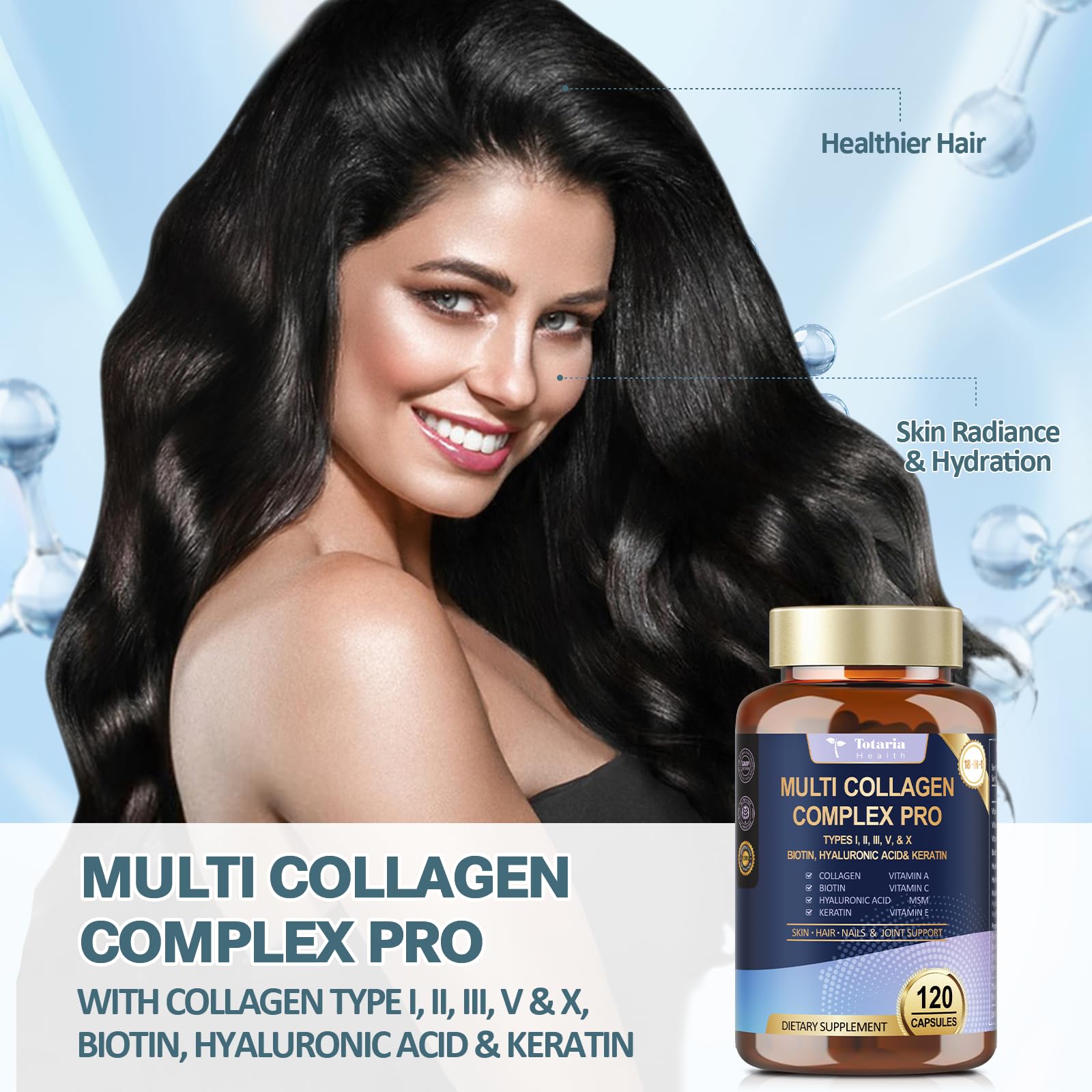 18-in-1 Collagen Pro 1500mg w/Types I II III V X Biotin VIT A C E 120 Caps — Amazon image 2