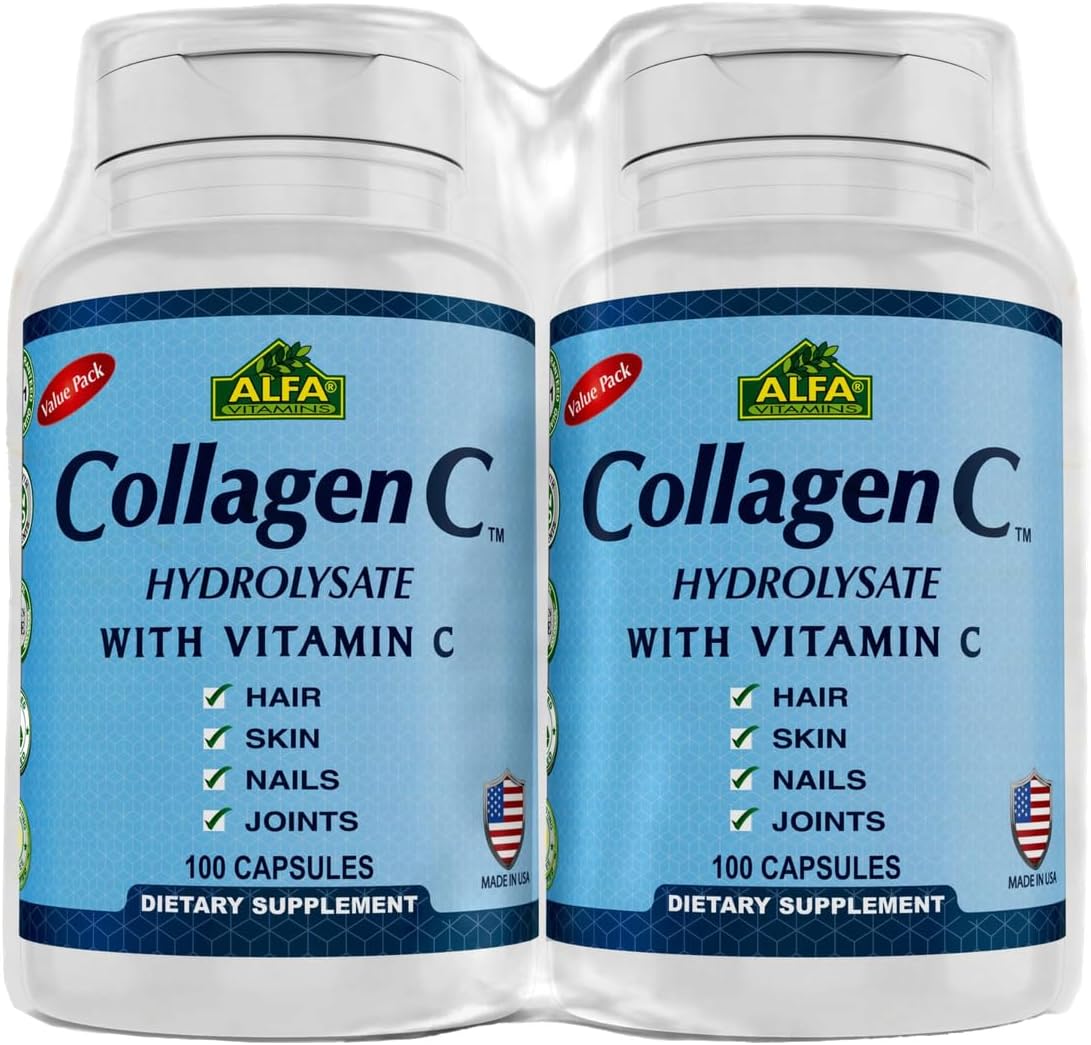 CollagenC Hydrolysate by Alfa Vitamins - Contains biotin and Vitamin C - 100 Capsules Each - 2 Pack