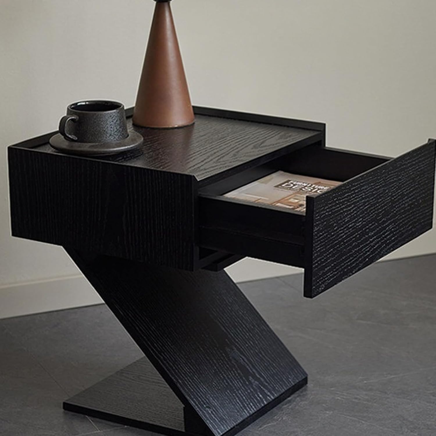 Bedside Table One Drawer Nightstand with Z-Shaped Base for Bedroom Living Room Storage Night Stand for Bedroom