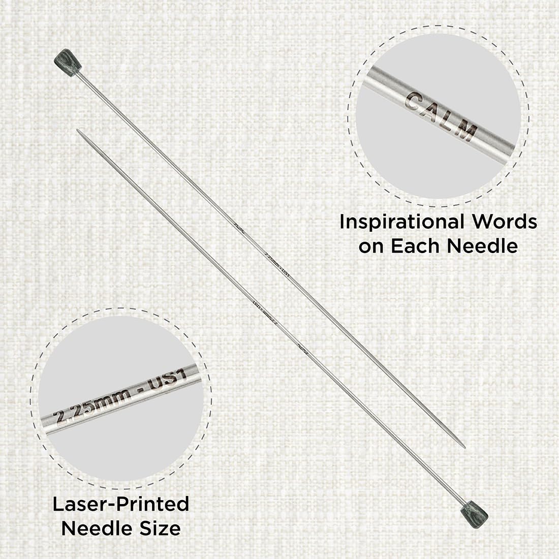KnitPro The Mindful Collection Single Pointed Needles 16" (40cm), Silver, 2.25mm - Image 2