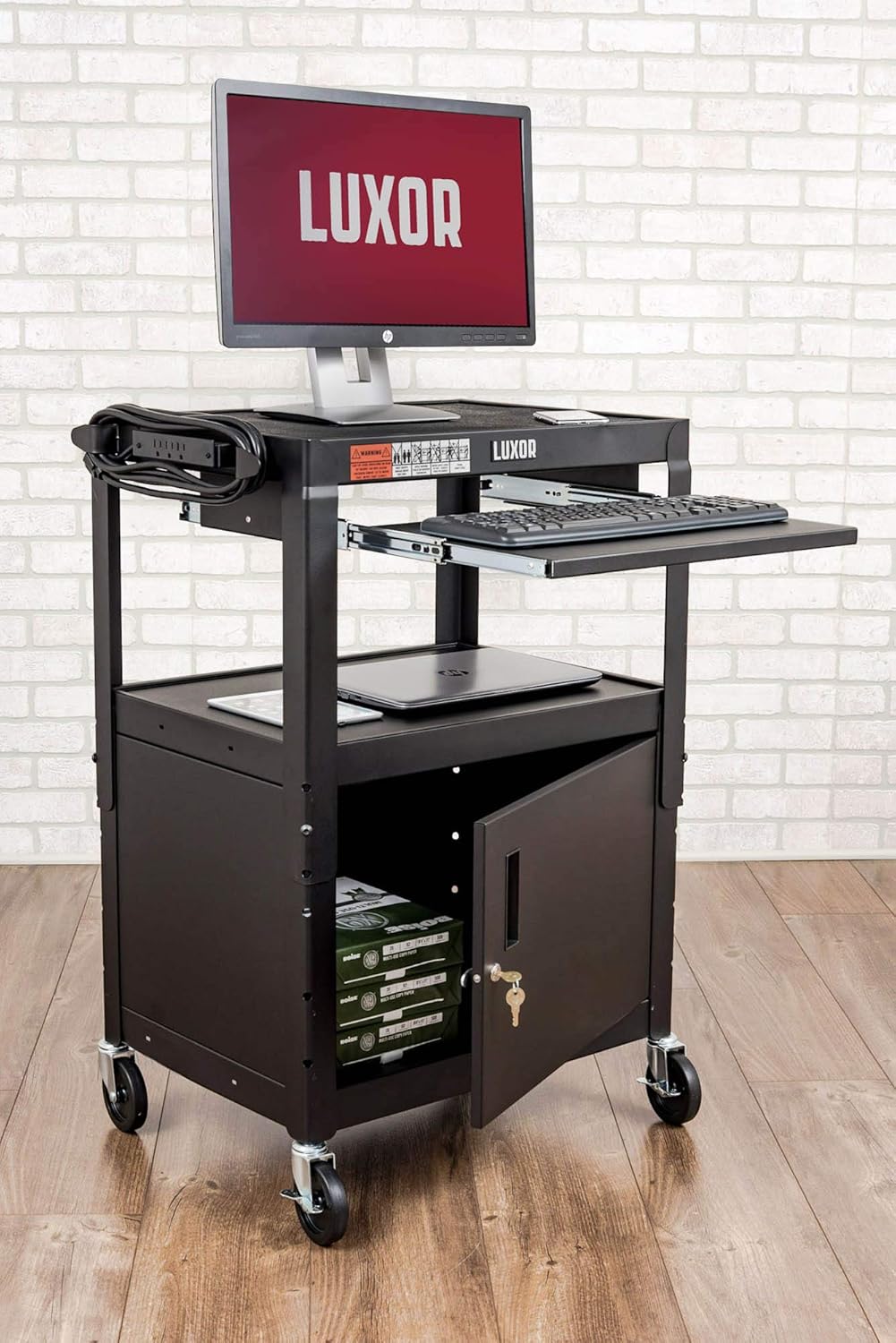 LUXOR AVJ42KBC Adjustable Steel A/V Cart - Cabinet with Pullout Trays : Computer And Machine Carts : Office Products