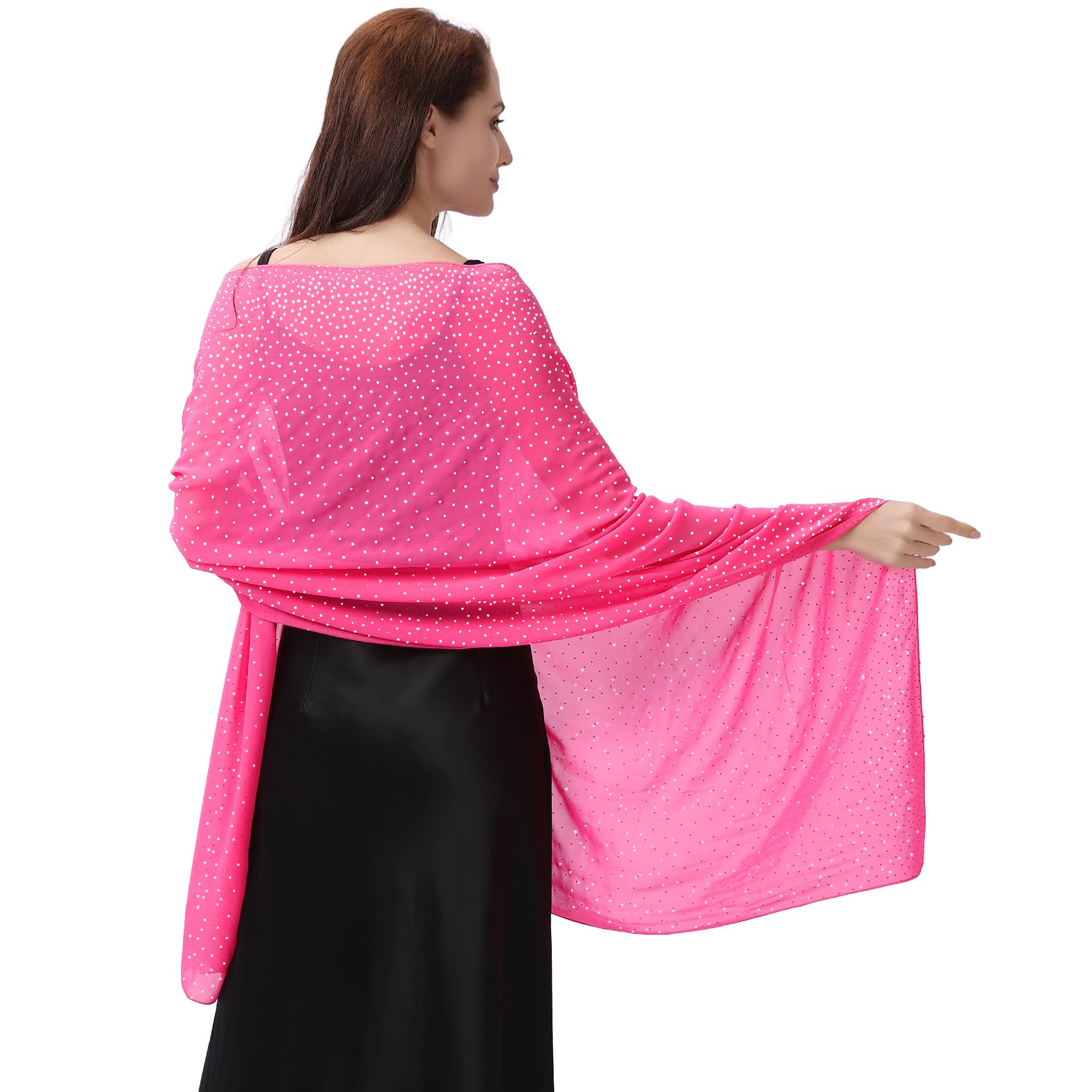 Ladiery Shawl and Wraps for Evening Dresses, Soft Sheer Chiffon Sparkly Rhinestone Wedding Scarf Formal Shawl Wraps for Women