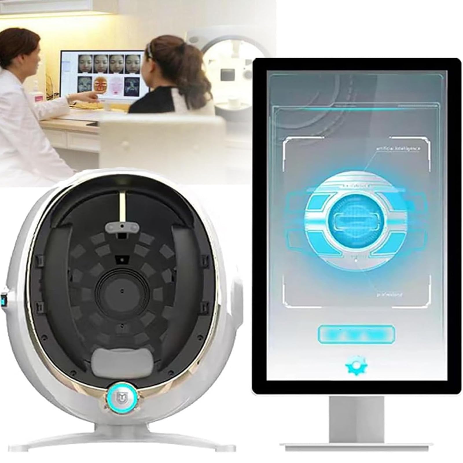 Máquina De Análisis De Piel 3D,Analizador De Humedad Facial Profesional Con 8 Espectros,5 Dimensiones Y 14 Indicadores Análisis De Datos,Almacenamiento Infinito Y Plan Recomendado,White-21.5-inch