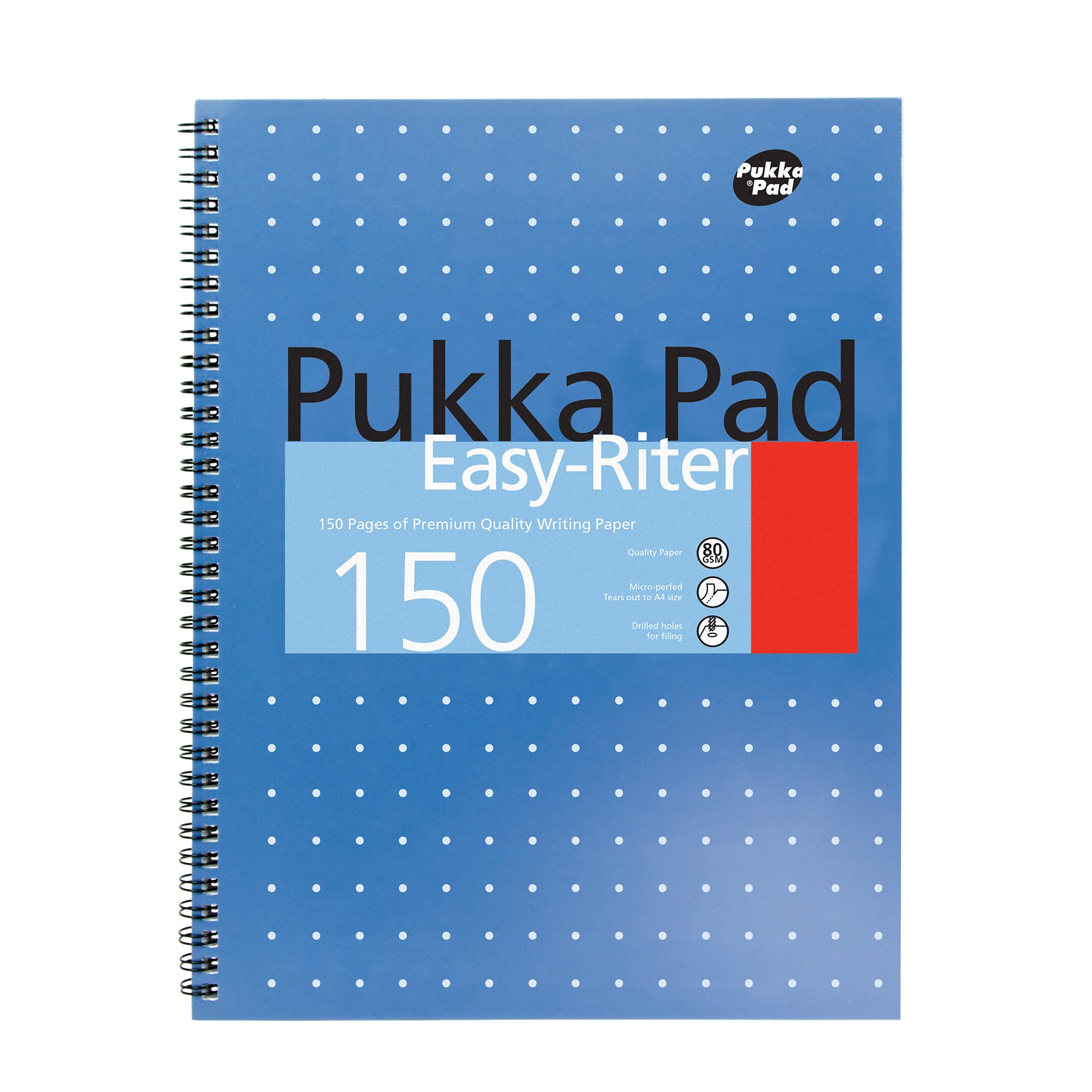 Pukka Pad, Easy-Riter A4 Notebook 3-Pack – Twin Wirebinding with 150 Pages of 80GSM Paper, Perforated Edges, and 4 Hole-Punch Compatibility – 29.3 x 27cm