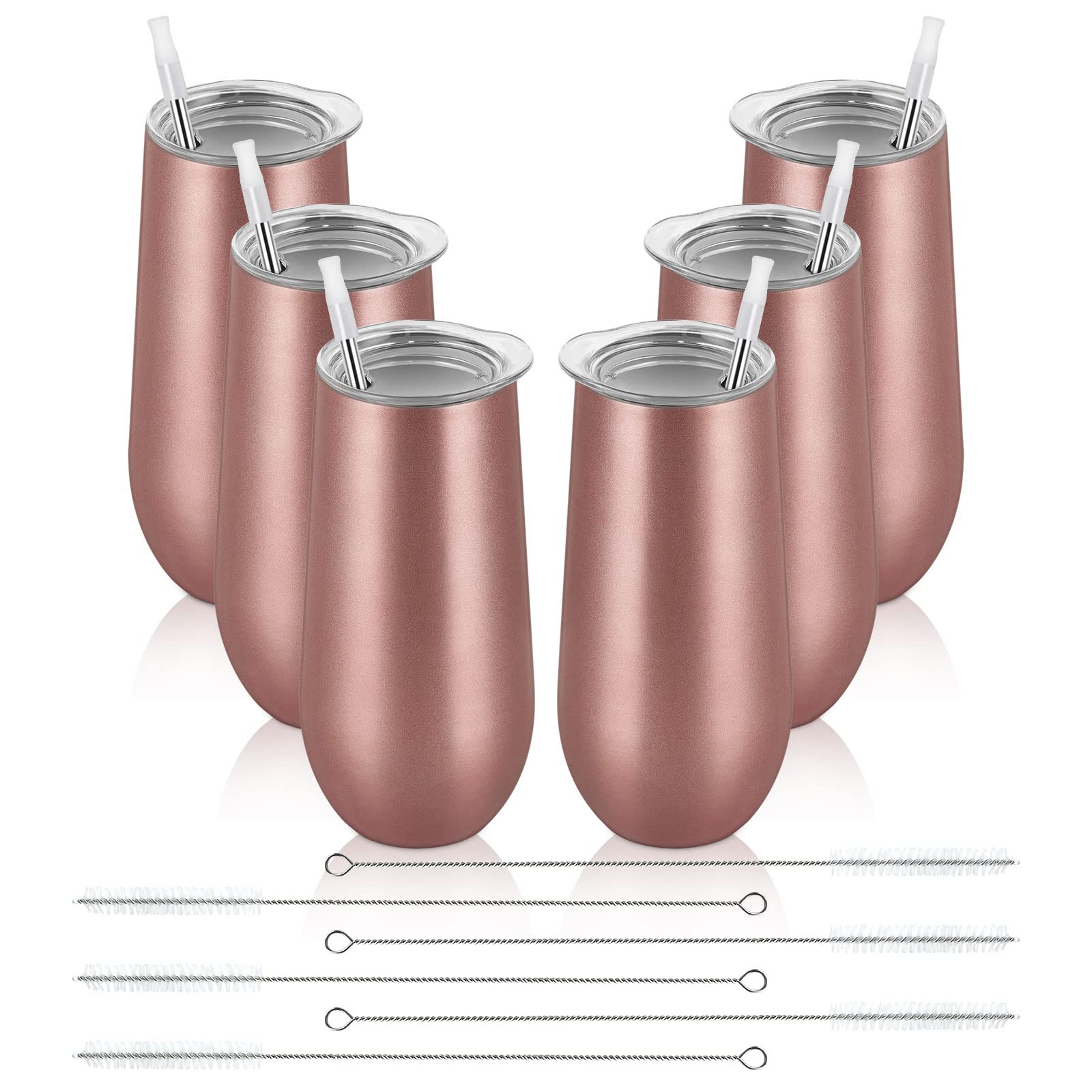 Lifecapido 6 Pack Stemless Champagne Tumblers, 12oz Insulated Champagne Flutes, Stainless Steel Stemless Champagne Glass, Champagne Flute Tumbler for
