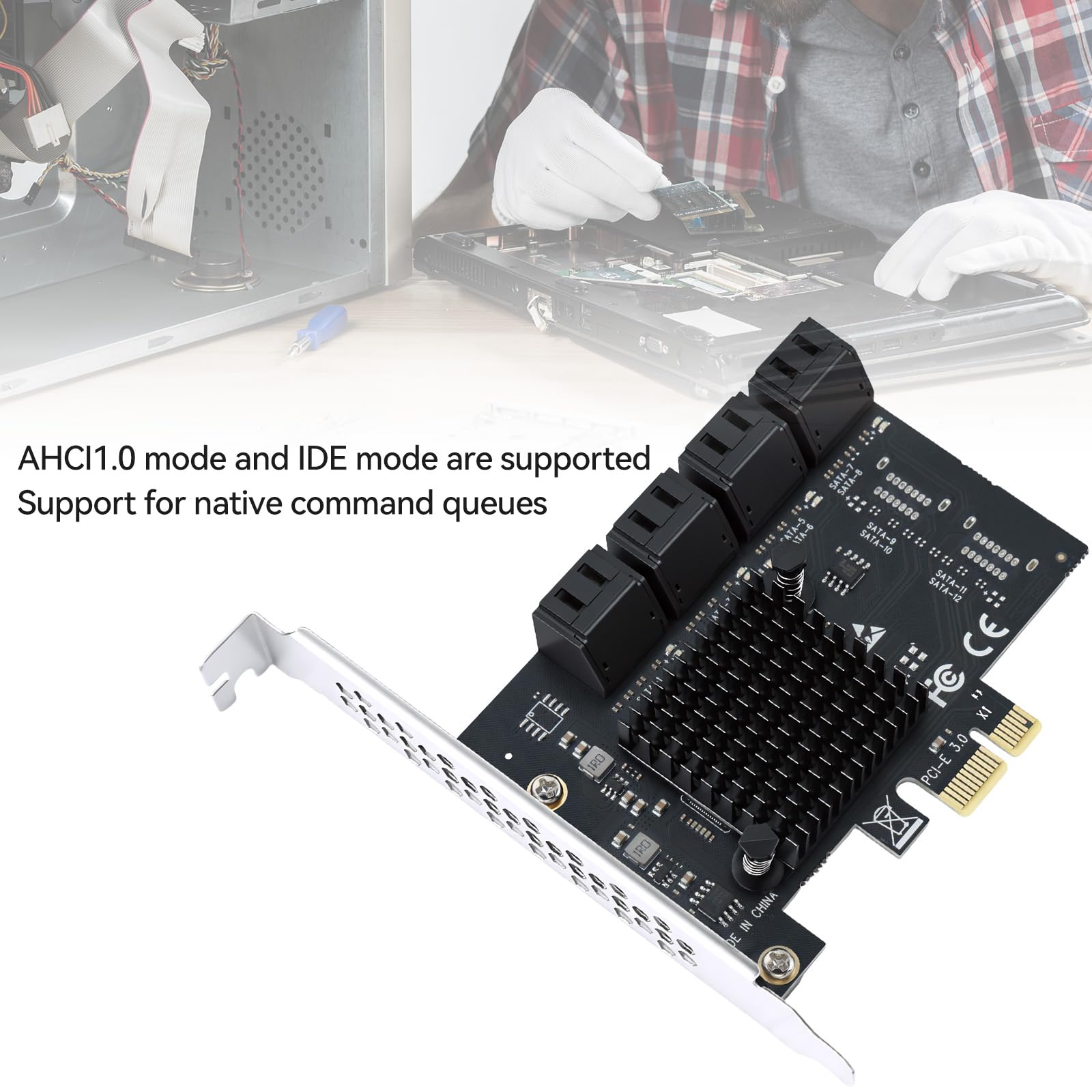 ELUTENG Carte PCIe SATA 8 ports, adaptateur PCIe vers SATA SATA 3.0, carte contrôleur PCI Express X1, carte d'extension pour ordinateur de bureau, prise en charge du disque SSD HDD, démarrage comme