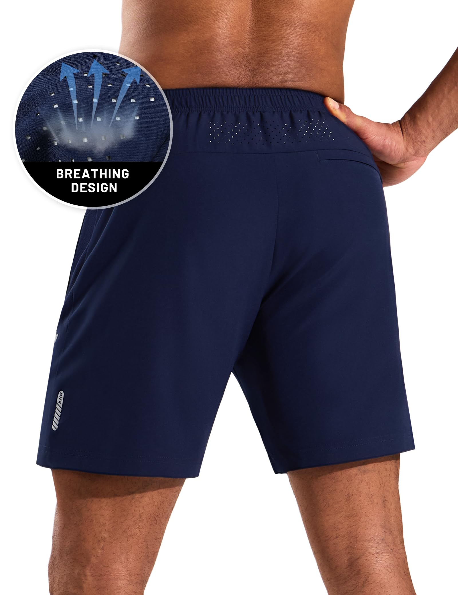 MIER Mens Running Shorts 7 Inch Dry Fit Gym Athletic Sports Shorts with Zipper Pockets, No Liner, Lightweight, Navy L