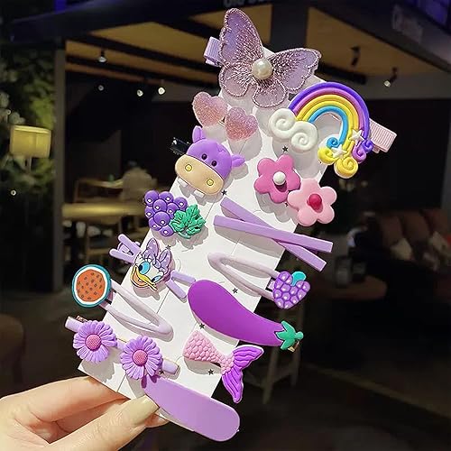 Miniatura 3 de Juego de 56 pinzas para el cabello, lindos accesorios para el cabello de bebé niña con diseño de arcoíris, caramelo, flor, fruta, horquillas,