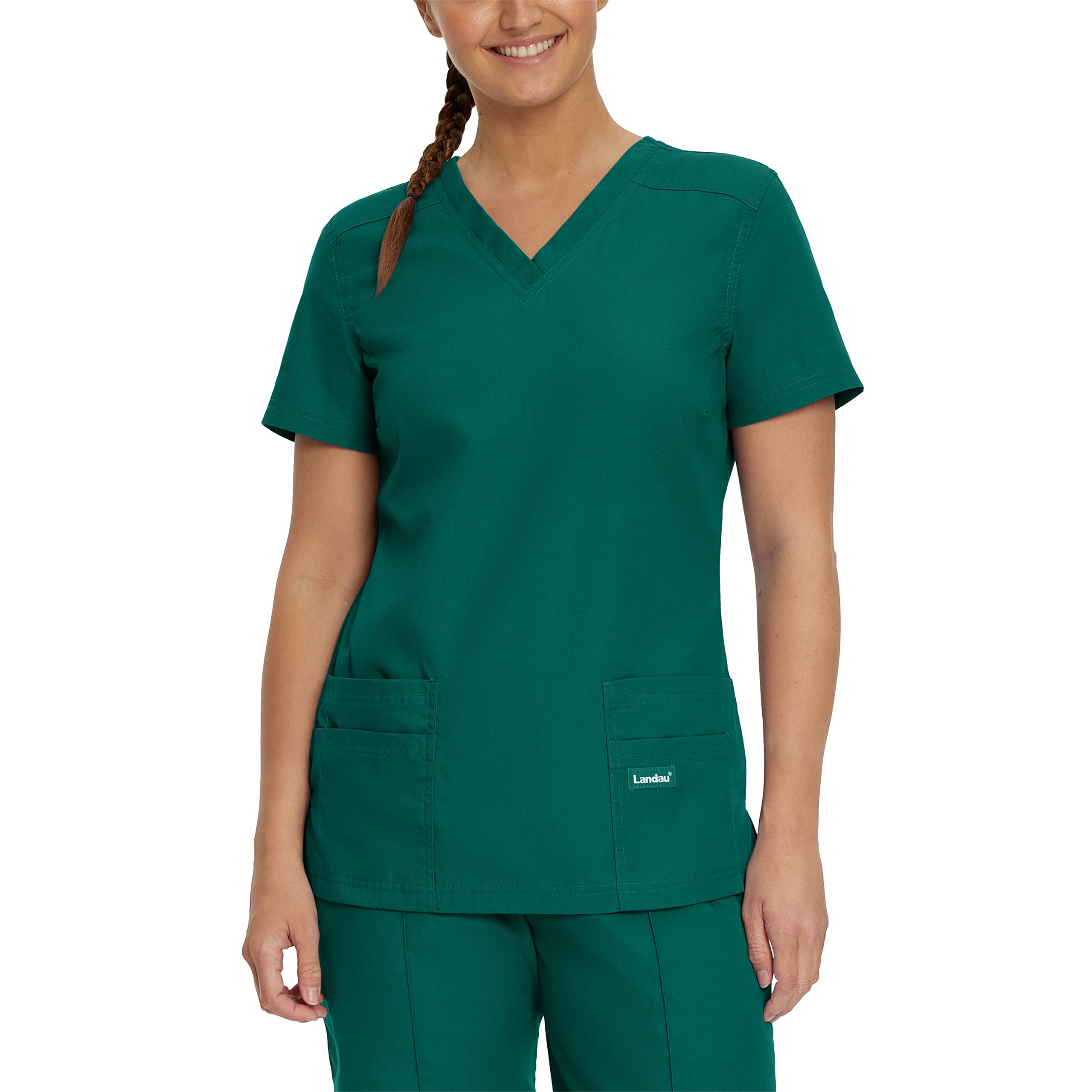 LandauEssentials Tailored Fit 4-Pocket V-Neck Scrub Top for Women 8111