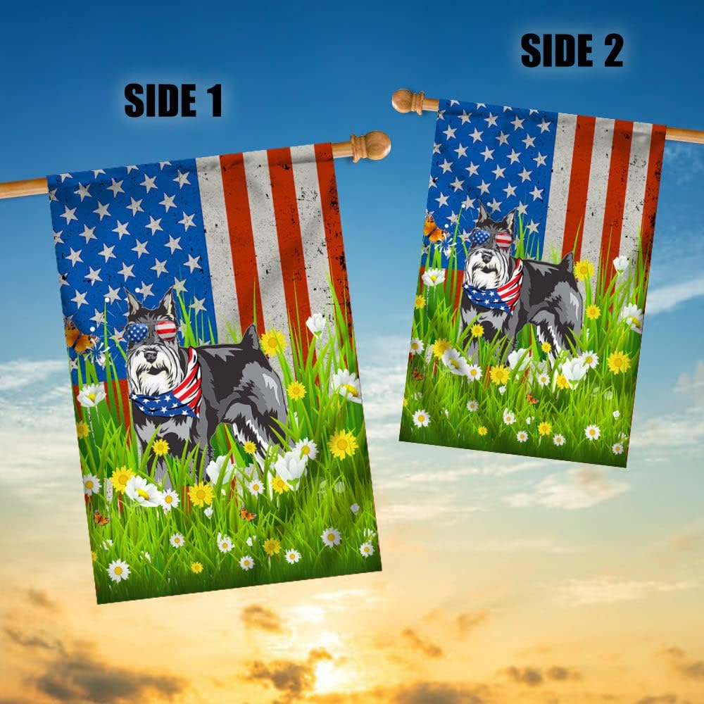 Schnauzer American USA Flag 4th of July Dog Lover On Independence Day (28" x 40") USA House Flag Premium Decorative Yard Outdoor Flags