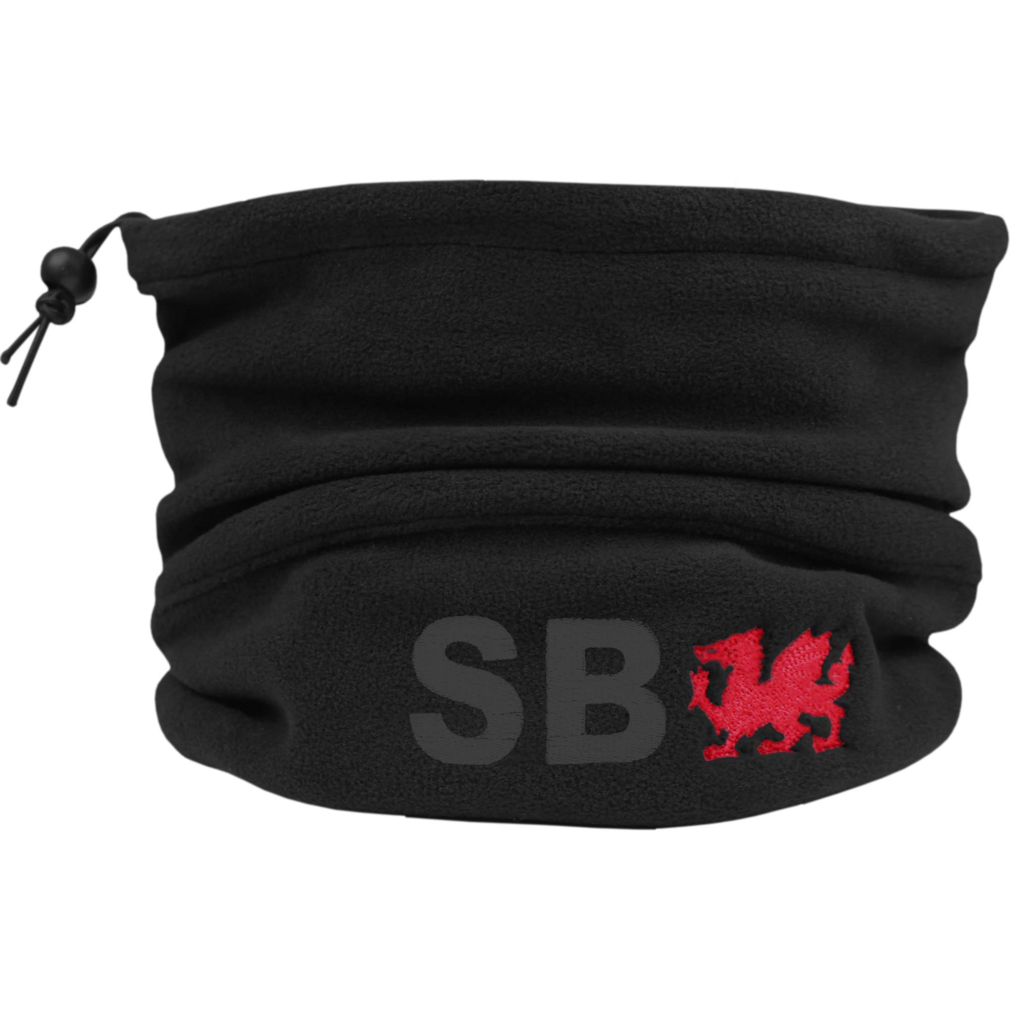 TeddyTs Personalised Wales Thermal Black Fleece Sports Snood with Adjustable Toggle (Charcoal Embroidery)