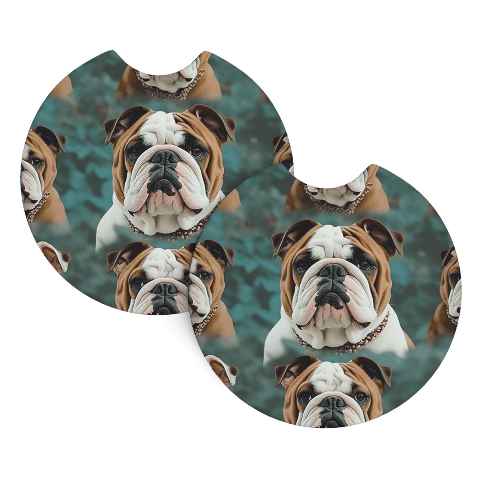 2 Pack Car Coaster for Cup Holders Funny English Bulldog Car Cup Coaster 2.7" Neoprene Non-Slip Automotive Cup Mat Universal Auto Car Interior Accessories for Women Men Cup Pad