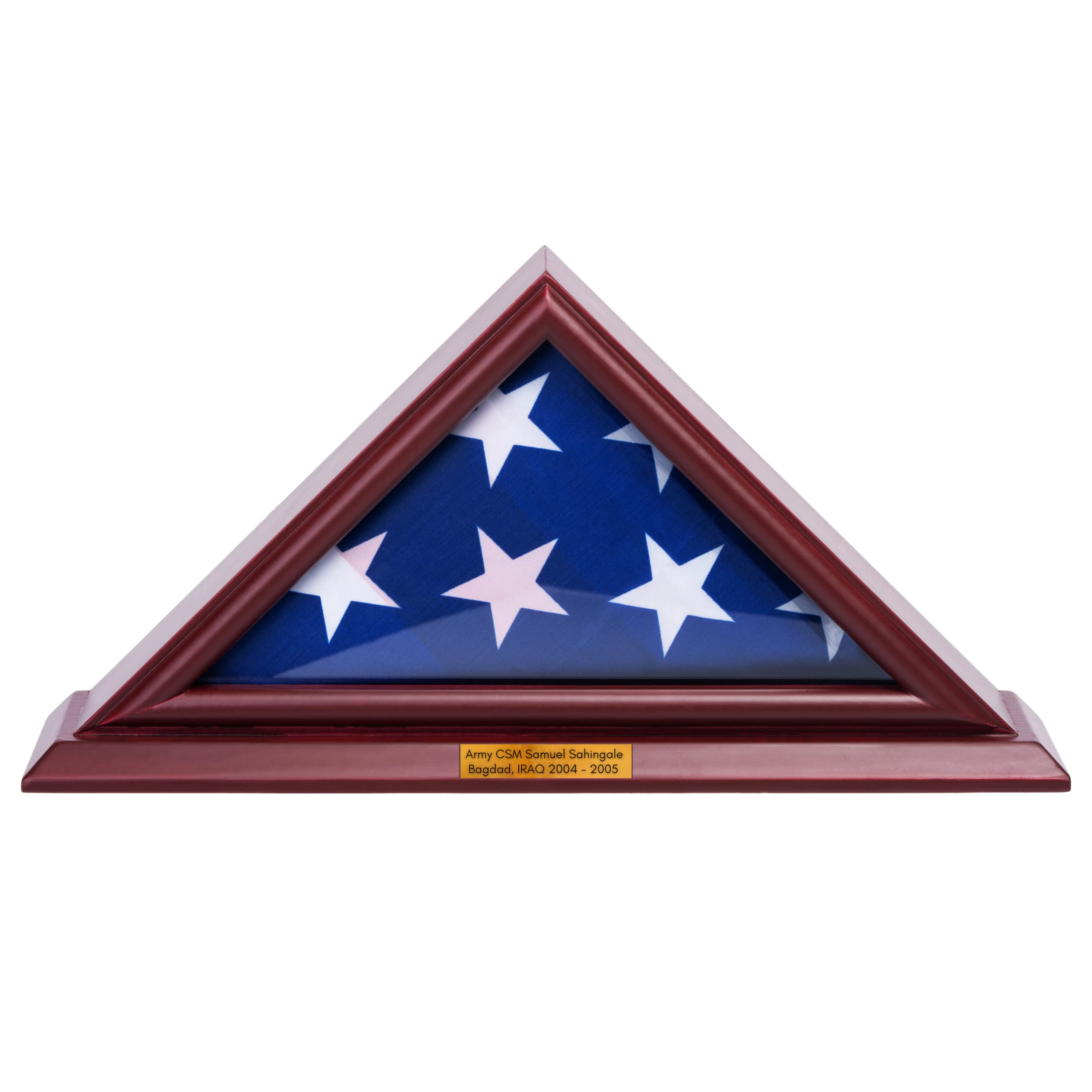 DECOMIL - 3x5 Flag Display Case, Cherry Finish, Small Shadow Box (Not for Burial Funeral Flag) with A Customized Name Plate
