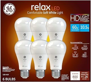 GE Relax High Definition LED Light Bulb 10.5-watt 2700K Comfortable Soft White 800-Lumens 6-Pack 60-watt Replacement Dimmable A19