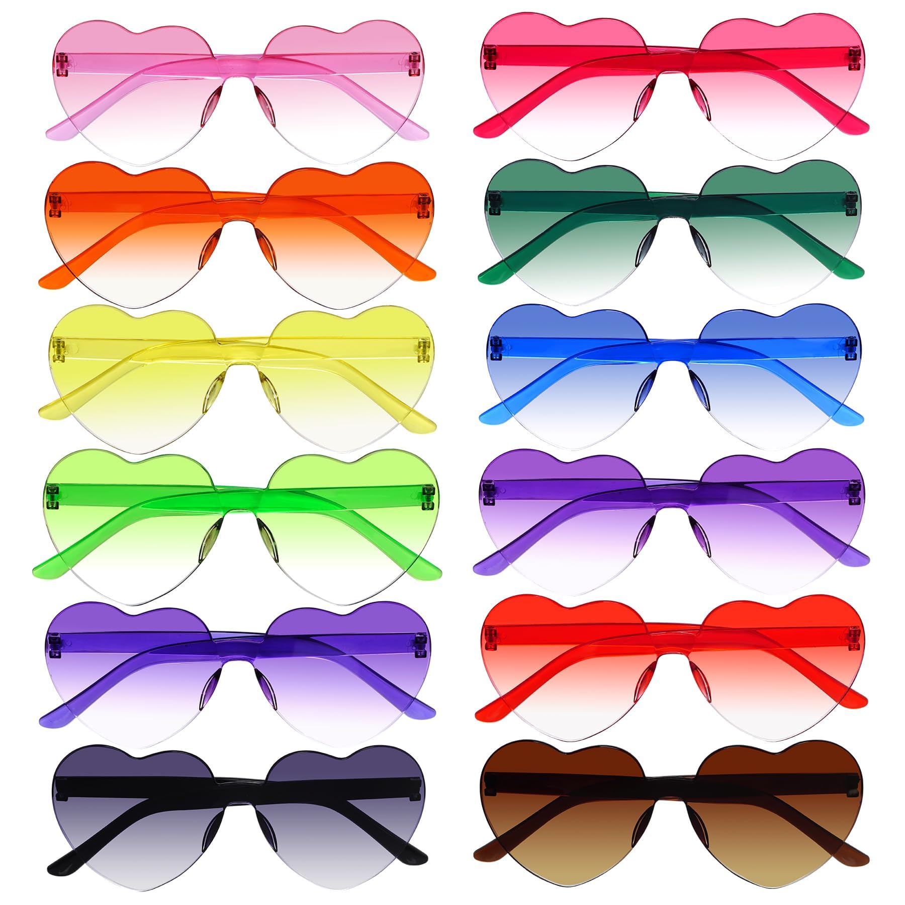 12 Pcs Heart Shape Sunglasses for Women & Men – Gradient Rimless Tinted Party Glasses – Colourful Retro Shades for Holi, Pool, Haldi & Theme Events-image-31