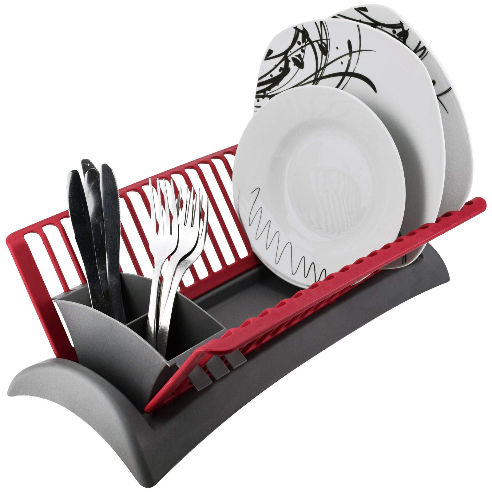 Geezy Alpina Dish Drainer Rack With Cutlery Section Compact Dryer Kitchen Sink Washing