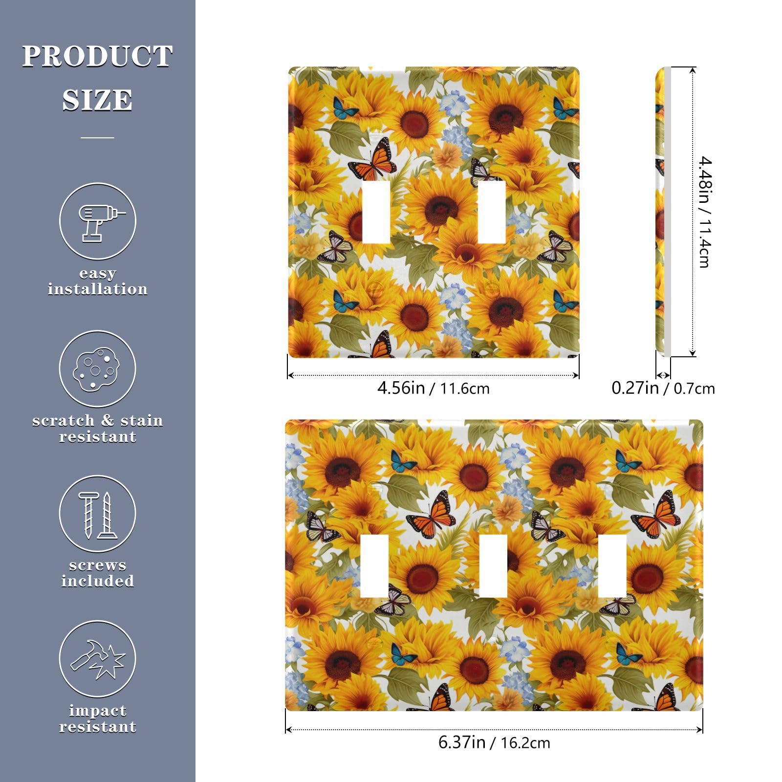 UMIRIKO Sunflower Butterfly Light Switch Cover Plate Covers Decorative Double Toggle Home Decor 202a8991