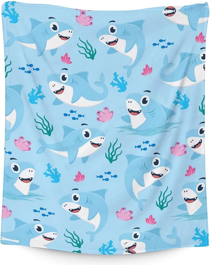 Shark Blanket Gifts - 60"x80" Cute Throw Blanket for Kids & Adults - Blue Soft Fuzzy Blankets for Bed, Couch & Living Room