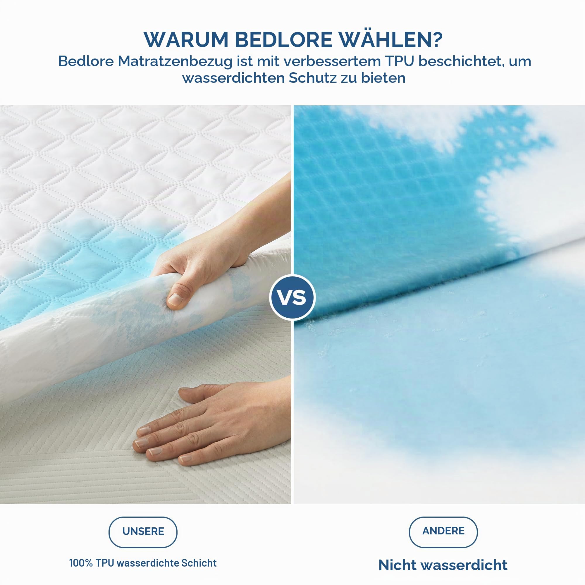 BEDLORE Matratzenschoner 180 x 200 cm, wasserdichte Matratzenauflage, geräuschloser Matratzenbezug mit tiefer Tasche – weich, atmungsaktiv und komfortabel (Weiß)