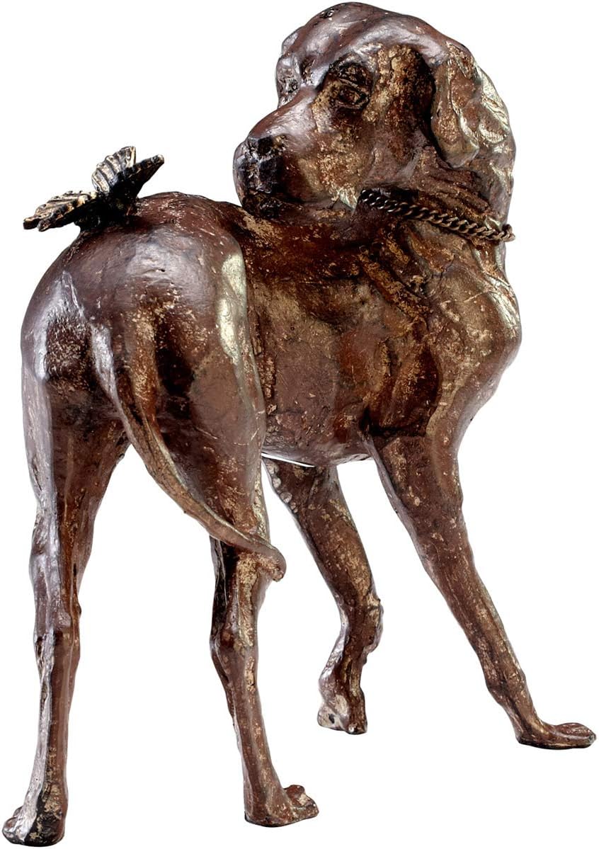 Bronze Dog and Butterfly Lodge Sculpture