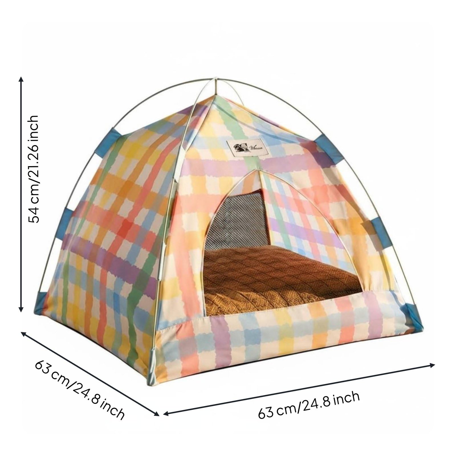 predolo Casa Cueva Mascotas Lavable Veraniego para Interior, XL 63 63 54CM, Tienda De Campaña para Mascotas, Color Dopamina, A Cuadros, con Alfombrilla Refrescante