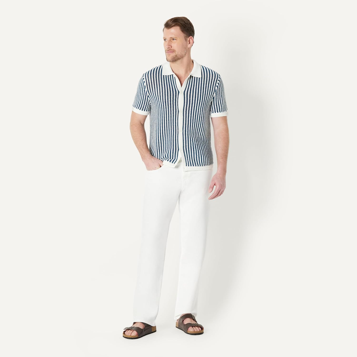 Amazon Essentials Men's Relaxed-Fit Short Sleeve Button-Down Resort Knit Button Down Shirt