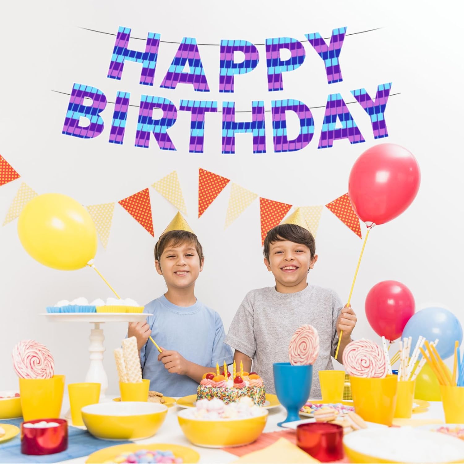 Video Game Happy Birthday Banner Gaming Party Banner for Girls Boys Birthday Party Supplies Decoration Hanging Wall Backdrops Banners for Baby Shower Theme Background Decoration