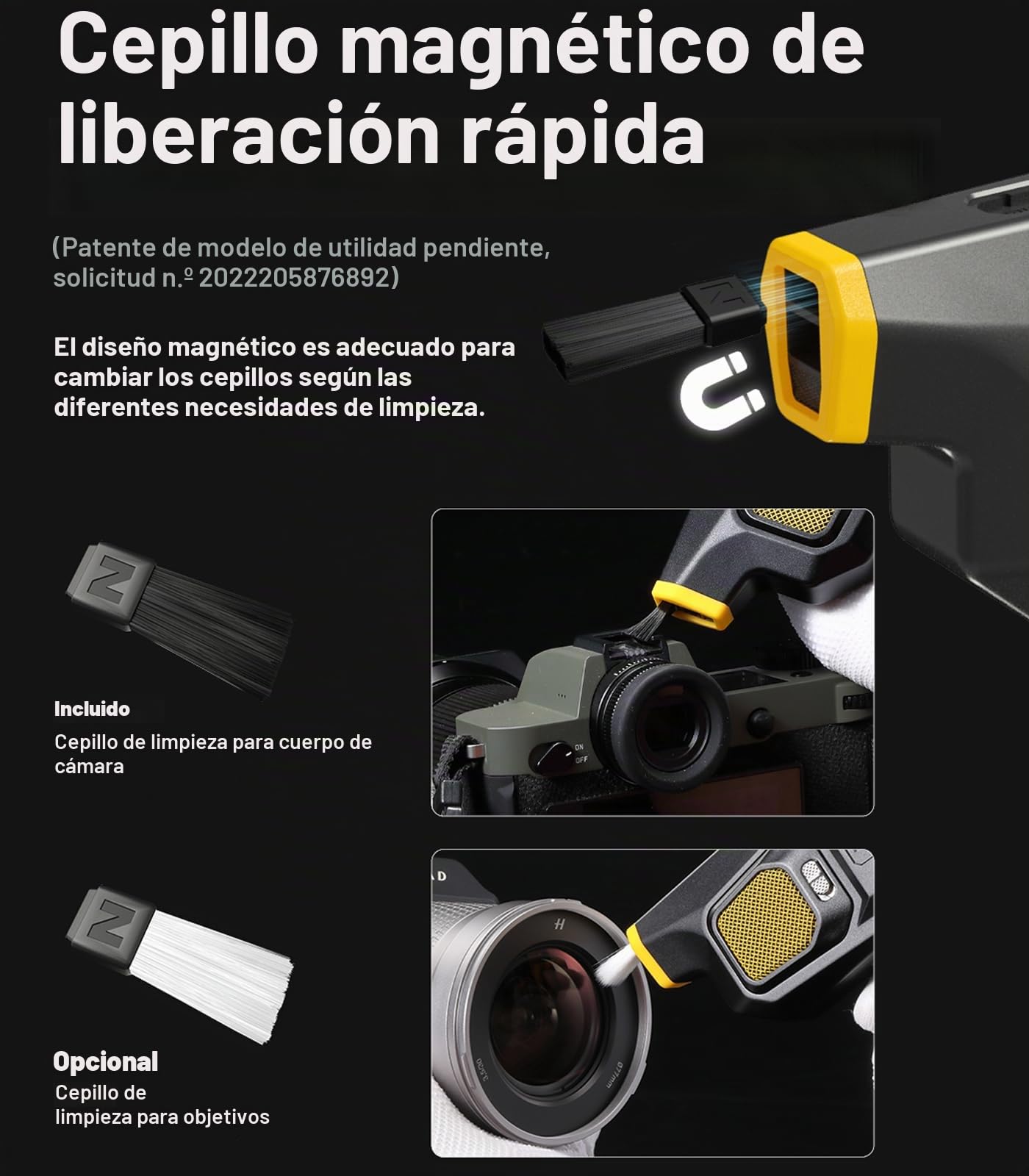 Nitecore Blowerbaby BB21 - Soplador de aire electrónico de limpieza de 2,7 kPa con cepillo de liberación rápida para limpiar lentes de cámara y más