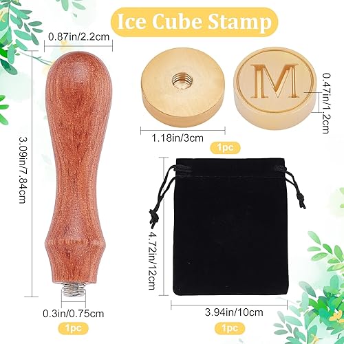 Miniatura 2 de CRASPIRE Sello de hielo con letra M para cubitos de hielo, sello de marca de hielo con cabeza de latón extraíble y mango de madera, sello de hielo