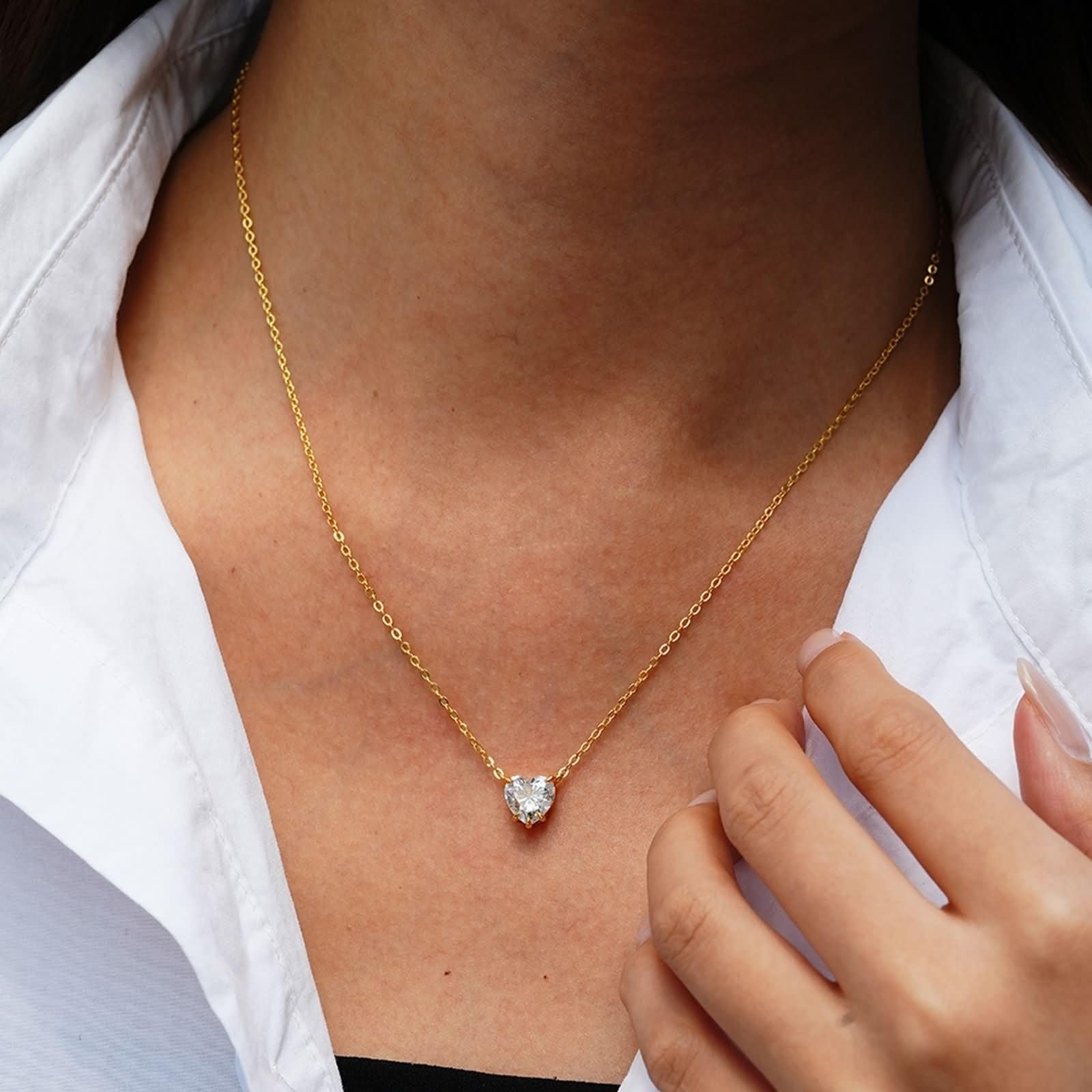Collares de moissanita para mujer, collar de oro amarillo de 14 quilates y oro amarillo de 14 quilates con solitario de 9 quilates, 14 quilates, para el día de San Valentín