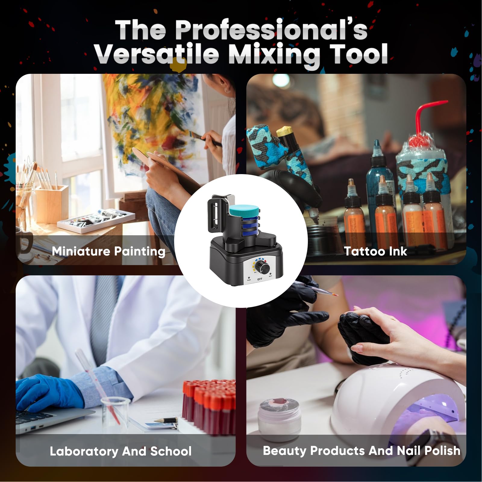 Mini Mezclador Vortex, 500-3200 rpm Agitador de Pinturas para Modelismo, Herramienta de Mezcla a 3 Velocidades Manos Libres, Shaker 10-100ml para Esmalte de Uñas, Tubos de Ensayo Laboratorio