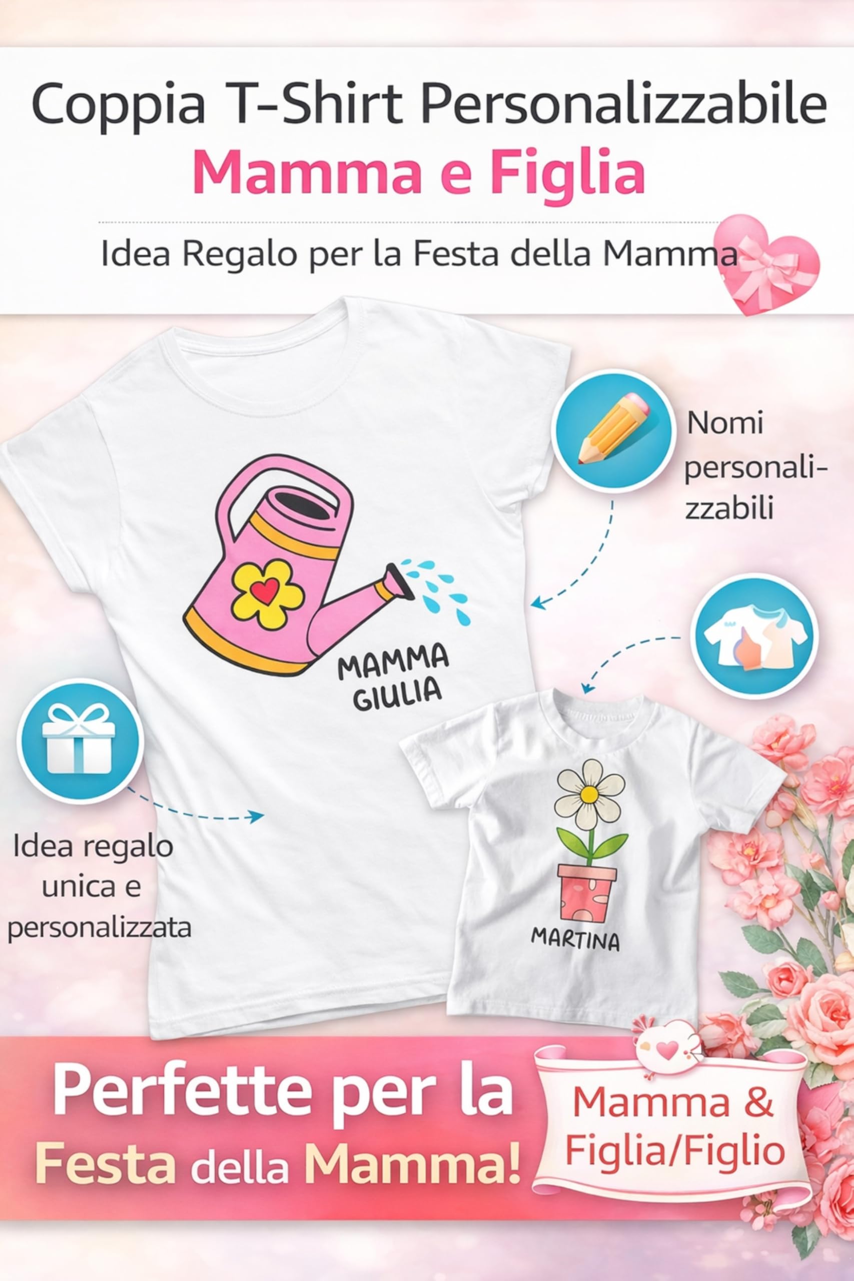 bubbleshirt Coppia T-Shirt Abbinate per Mamma e Figlio/Figlia - Idea Regalo per la Festa della Mamma
