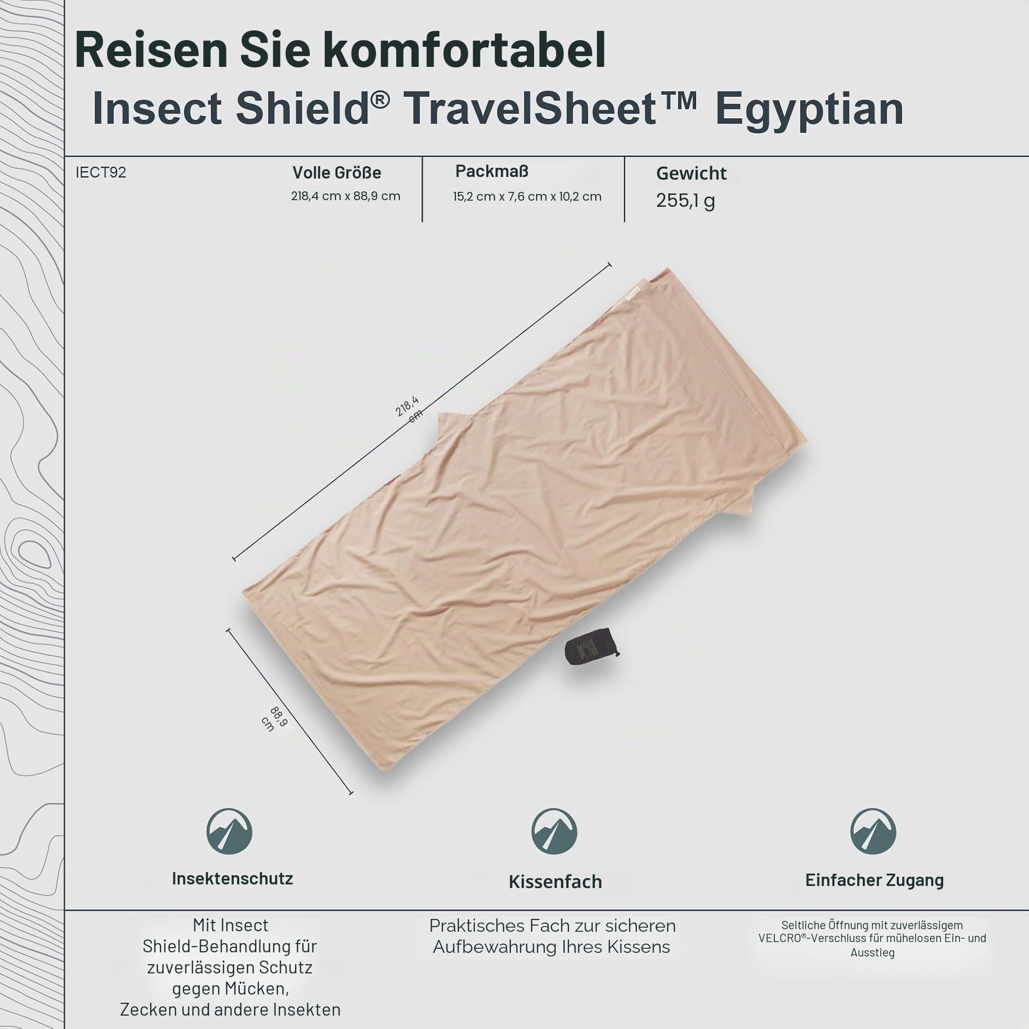 Cocoon TravelSheet Insect Shield Egyptian Cotton, Sand