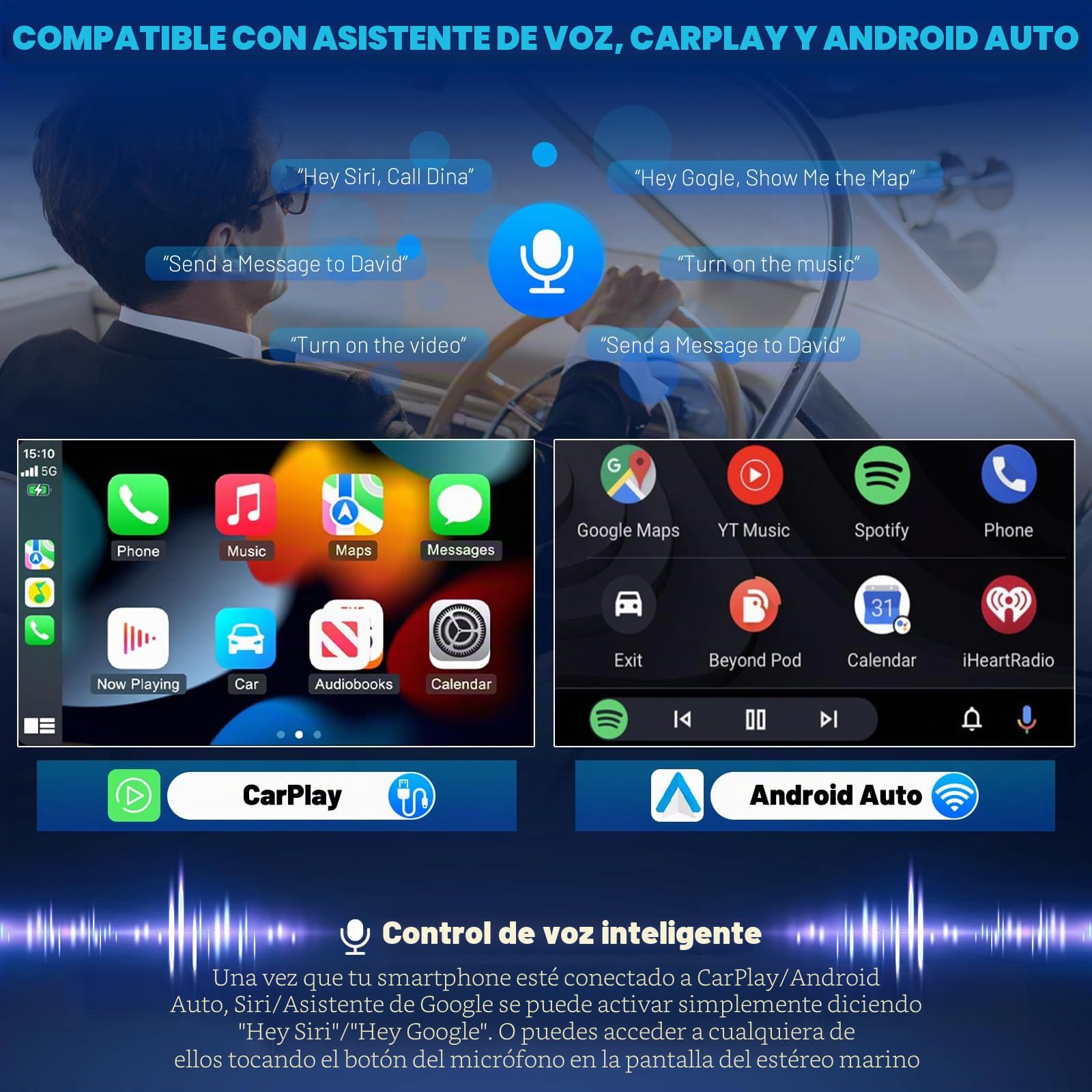 Reproductor Estéreo Marino Mejorado Marine Radio con CarPlay y Android inalámbrico para Uso Marino, Barco, Coche Conexión BT5.0, Reproducción de Películas