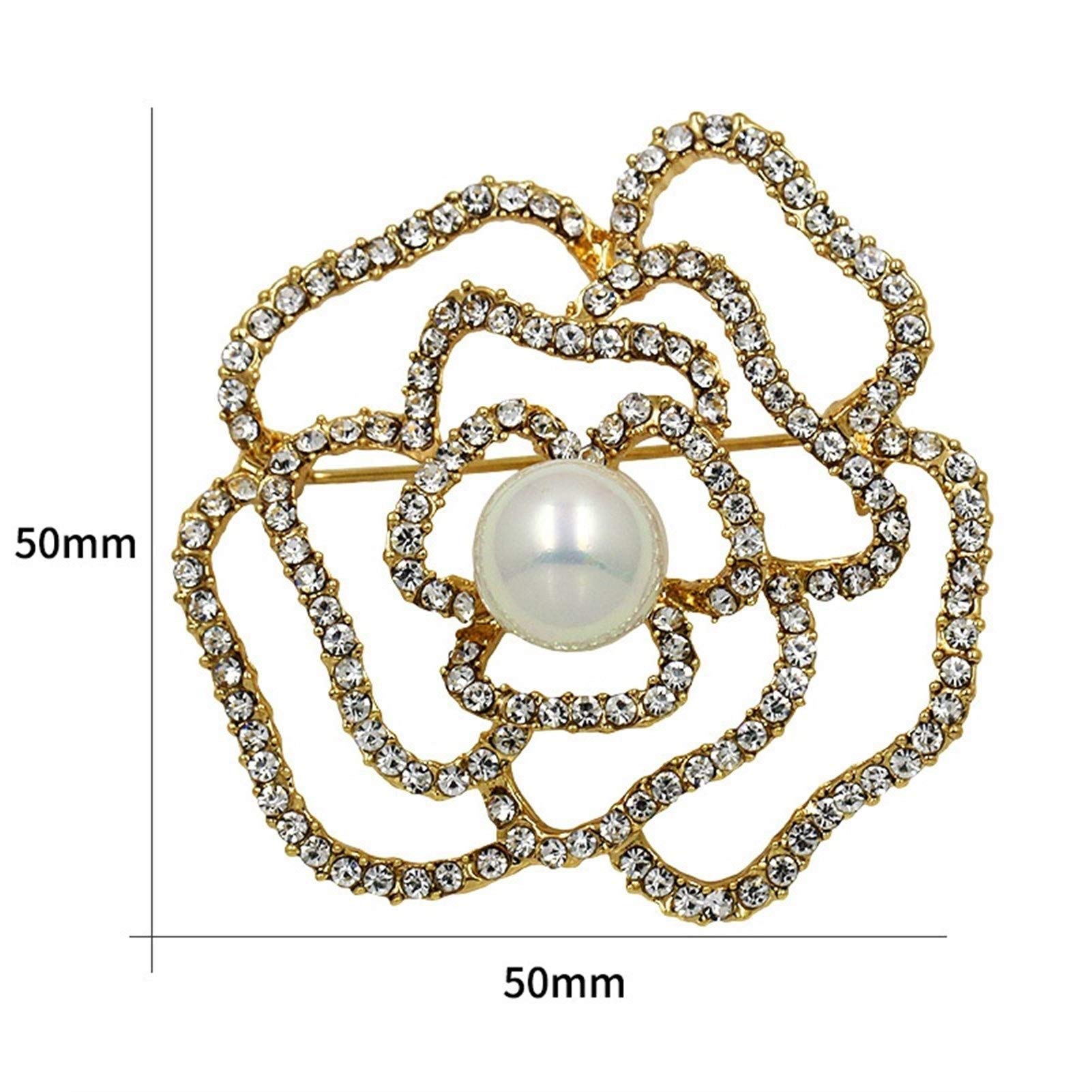 Brosche mit Kristall-Strasssteinen und künstlichen Perlen, Rosenblüten-Brosche, modisch für Damen