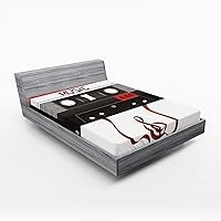 Vista 76 de Ambesonne Sábana bajera tropical, hojas de palmera diversificadas con filodendro de hojas divididas, funda de cama con bolsillo profundo elástico