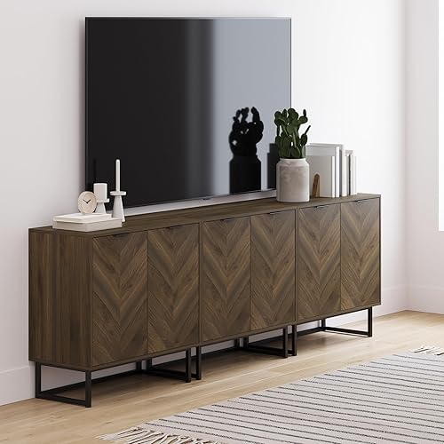 Vista 43 de Nathan James Enloe - Mueble de TV con puertas en un acabado rústico de madera de pino y base de metal dorado para pasillo, entrada o sala de estar