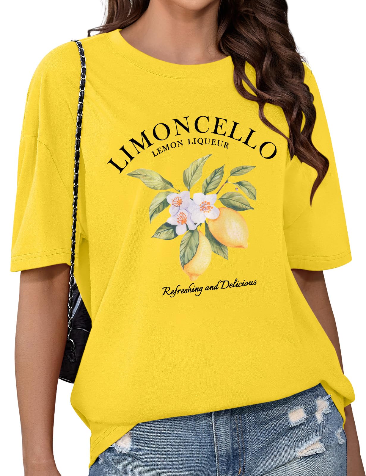CMTOP Oversize T Shirt Damen Kurzarm Rundhal Übergroße Tshirt Zitrone Bedrucken Oberteile Sommer Baumwolle Casual Locker Tee Shirts Basic Tops Bluse
