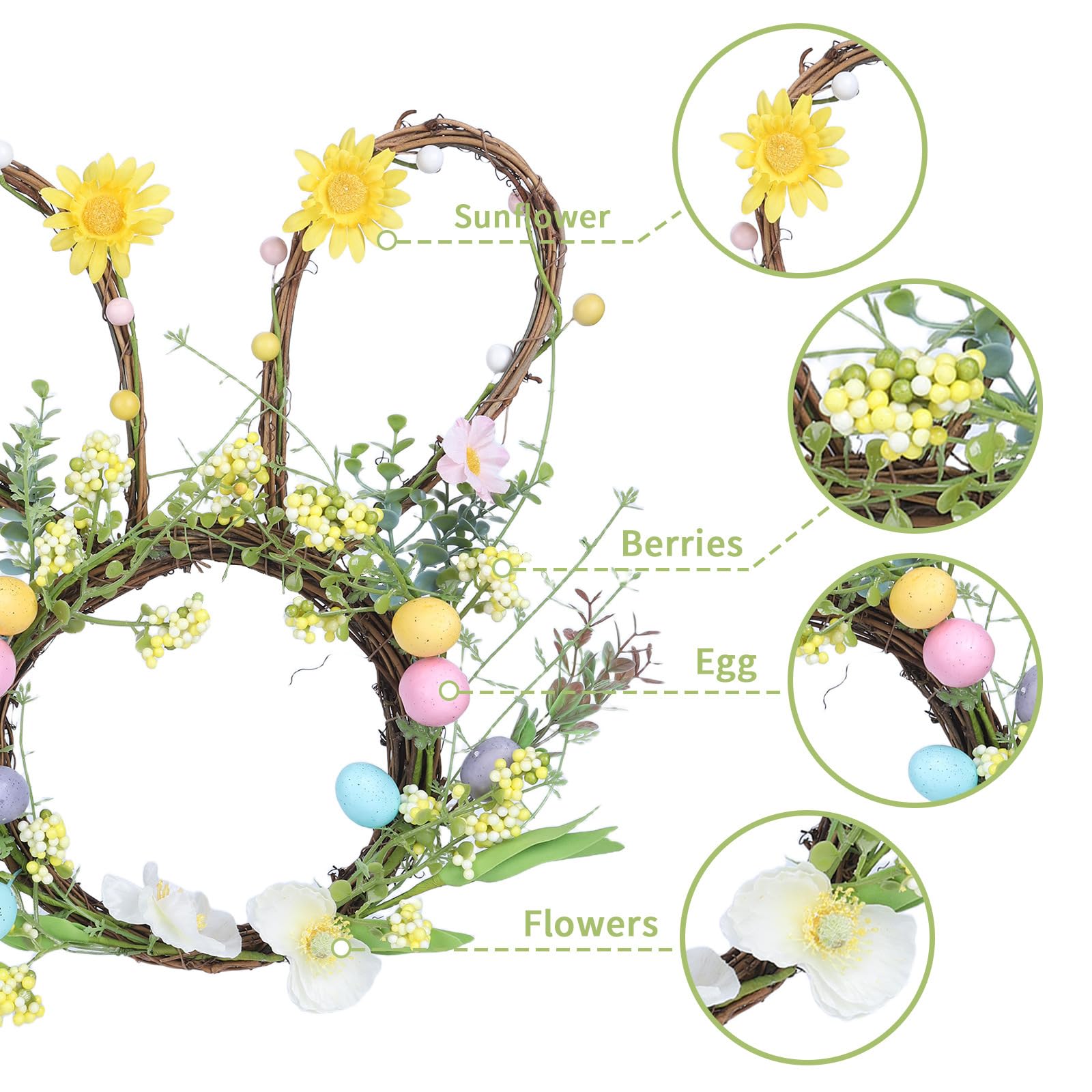 Osterdeko Türkranz Frühling Außen, Osterkranz Haustür mit Osterei, Ostertürkranz Frühlingsdeko Tür, Türkranz Ostern Deko Außen Innen, Osterdeko Frühlingskranz Haustür, Oster Türdeko Frühling (D-40cm)