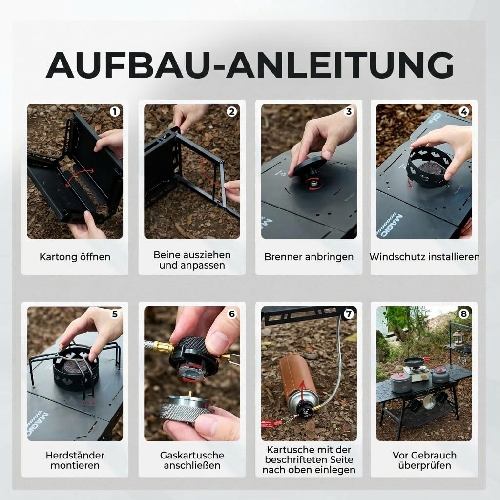 ALOCS Camping-Gasherd, IGT-Camptisch mit Outdoor-Herd, klappbarer Picknicktisch mit tragbarem Solo-Herd, Tragetasche, für Strand, Grillen, Wandern, Angeln, Tailgating, Hinterhof